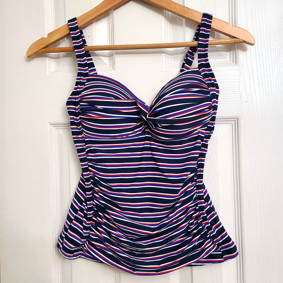 NipTuck Other - Niptuck Swim Womens Tankini Swimsuit Top Navy Red Stripe Multi Fit Cup Size 6